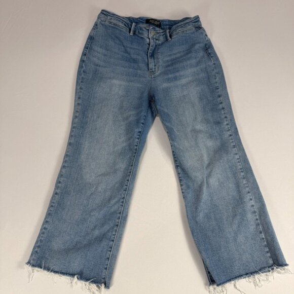 Judy Blue Denim - Judy Blue Womens Denim Jeans 14W Light Wash Frayed Hem High Rise Crop Wide Leg‎
